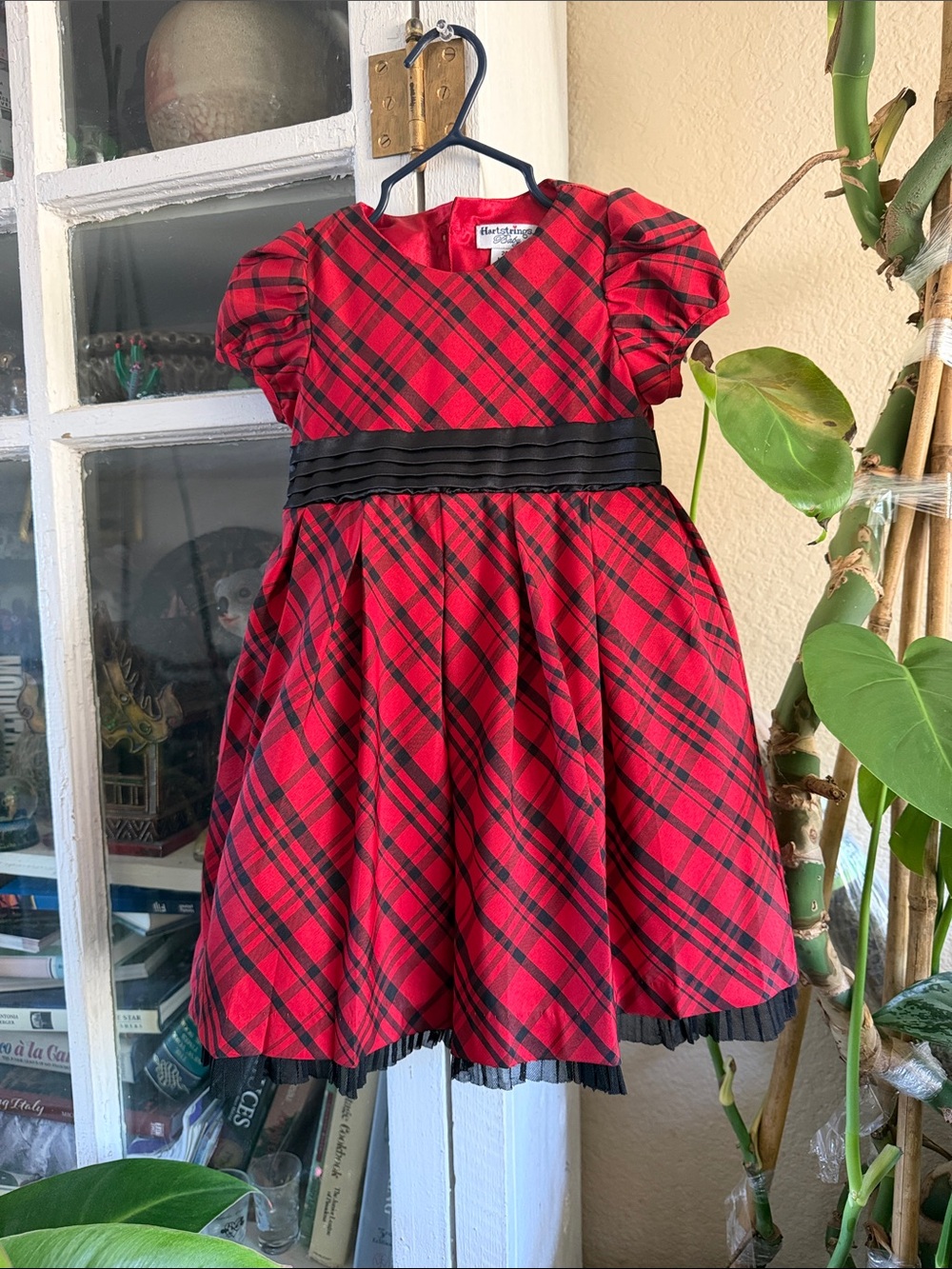 Red Plaid Dress with Black Waistband